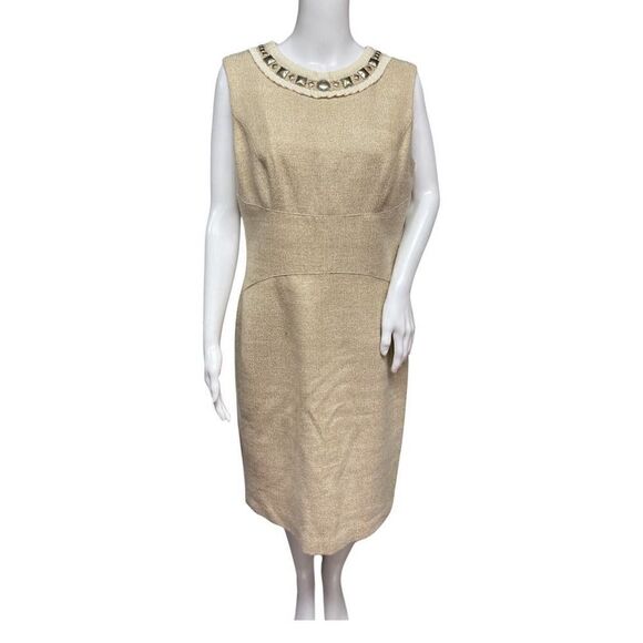 Maggy London Womens Size 12 Tweed Jewel Neckline Knee Length Sheath Dress - Picture 1 of 9